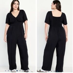 Old Navy‎ Jumpsuit Womens XS Black Cropped Puff Sleeve Classic Lightweight NEW